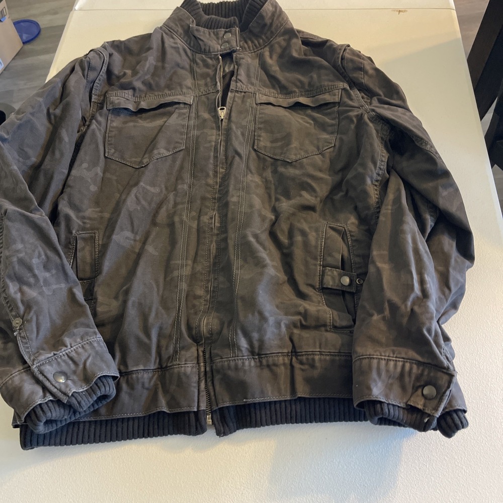Levis Tab Twills Men L Grey Camo Military Field Jacket Full Zip Cotton